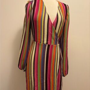 Retro & Icone Multicolor Stripe Wrap-Style Long Sleeve Dress - OS